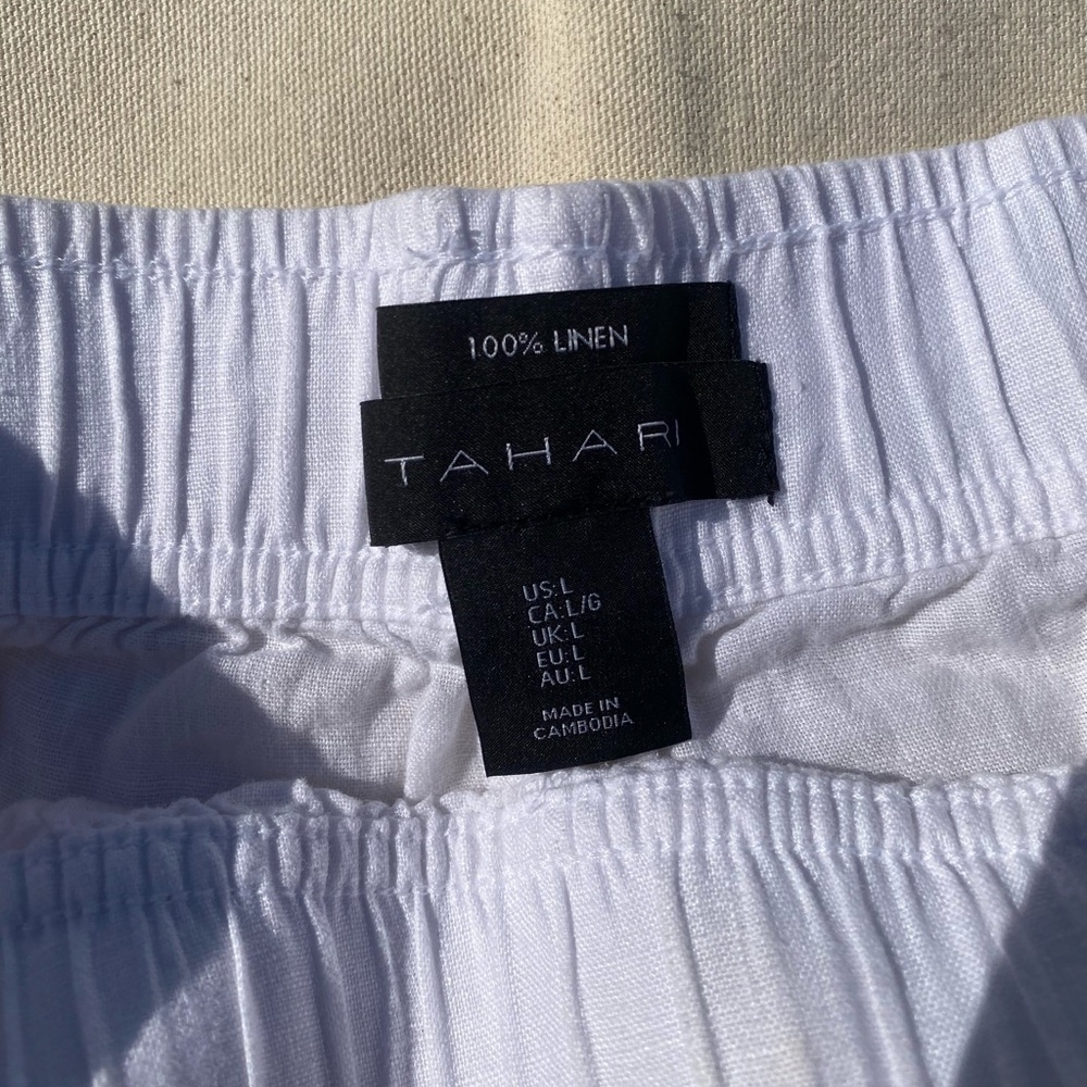 Tahari Crisp White 100% Linen Wide Leg Loose Fit Pants Large - Picture 3 of 3